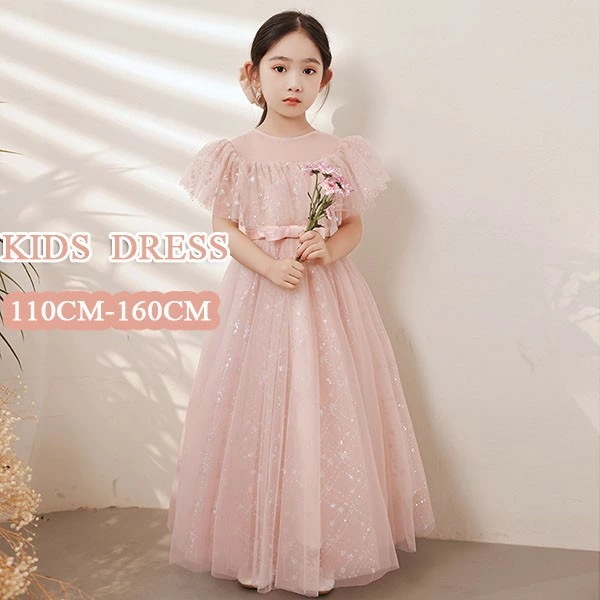 ピアノ発表会 ドレス 中学生 ワンピース ジュニアドレス 七五三 キッズドレス ドレス ピアノ 発表会 子供ドレス ピンク 半袖 ロングドレス 演奏会 音楽会 パーティー お姫様 着やせ 上品 エレガ