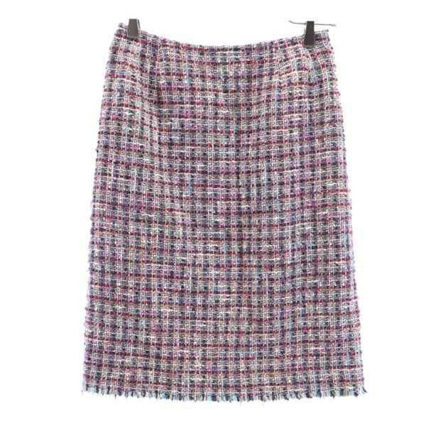 ルネ 日本製 チェック ミニ丈 ツイード スカート 34 Rene サイドジップ レディース