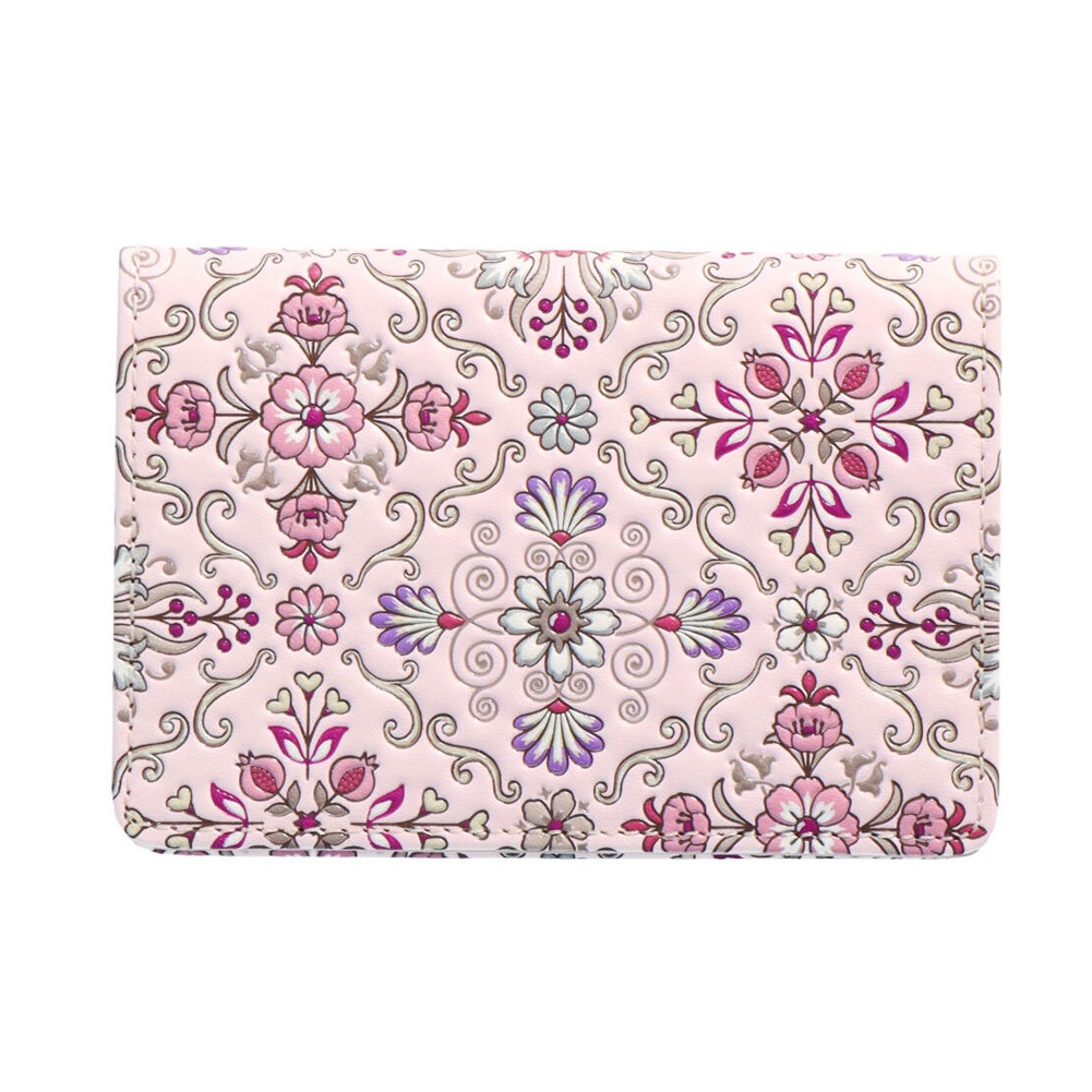 友禅染 カードケース 名刺入れ シルクロード ピンク 江戸小紋 カード入れ 浅草 文庫革 レザー 牛革