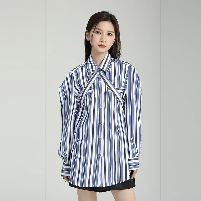 2024人気新作ストライプシャツレディース春夏服長袖日焼け止めUVカットブラウスカーディガン韓国ファッションブランド着痩せ効果