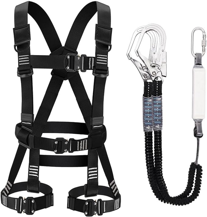 [Jisentoll] フルハーネス 新規格 セット フルハーネス安全帯 新規格 セット 脱着簡単 腹部と胸と脚ワンタッチバックル 便利 安全 水平型腿ベルト 伸縮式 ダブルランヤード ハーネス 安全 6,404円