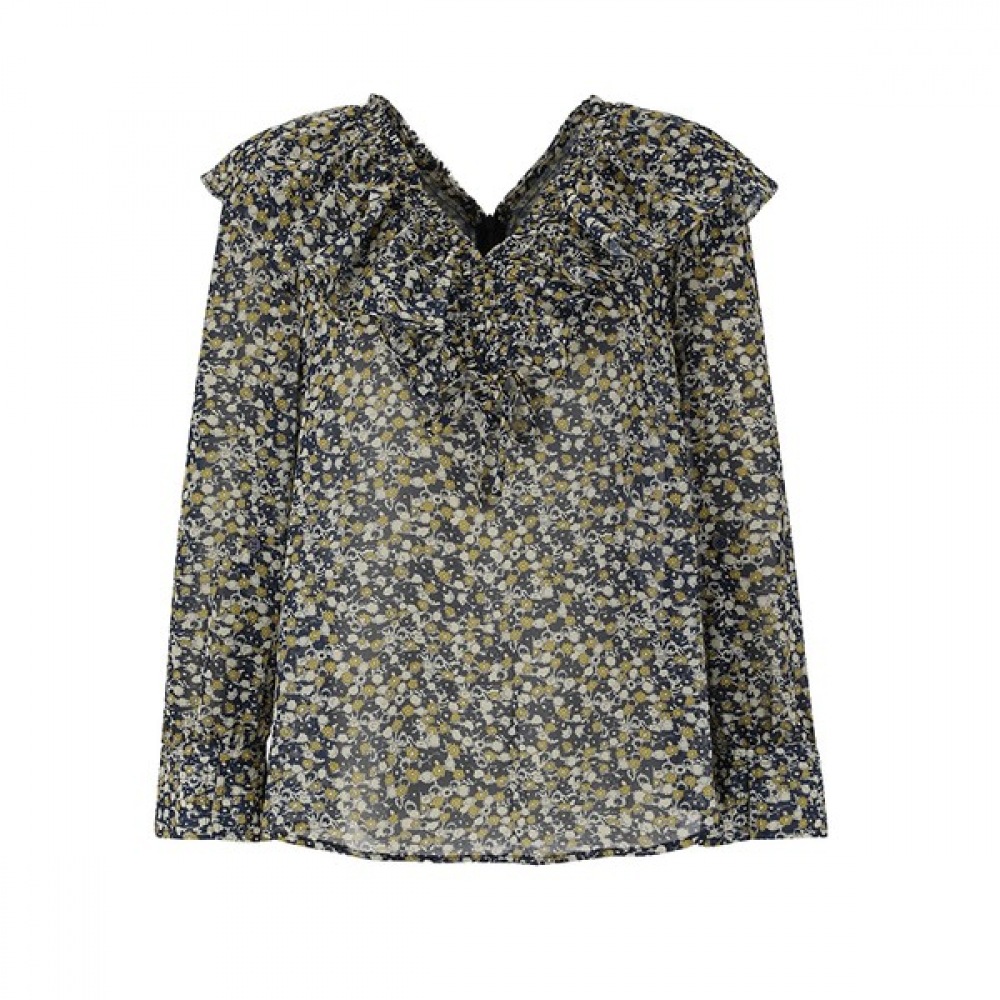 (ニューヨーク訪問) Vネックフリルカラーブラウス (VY8LS13)