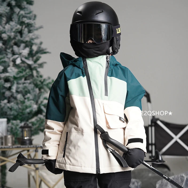 スノボウェア 2025 上下セット キッズ 子供 ベビー服 ジャケット アウター 緑色 オーバーオール つなぎパンツ ズボン スノーボードウェア スキーウェア 防寒着韓国風 女の子 男の子 こども