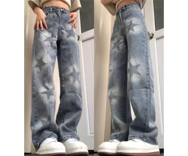 レディース パンツ ボトムス デニム ジーンズ Gパン フルレングス ワイド ストレート ストリート ファスナー ポケット ハイウエスト ブルーデニム かわいい カジュアル おしゃれ かっこいい
