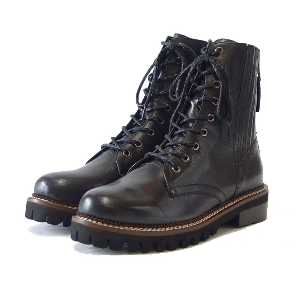 yuko imanishi ＋ 717027 ブラック レースアップブーツ バックジップ サイドゴア ショートブーツ