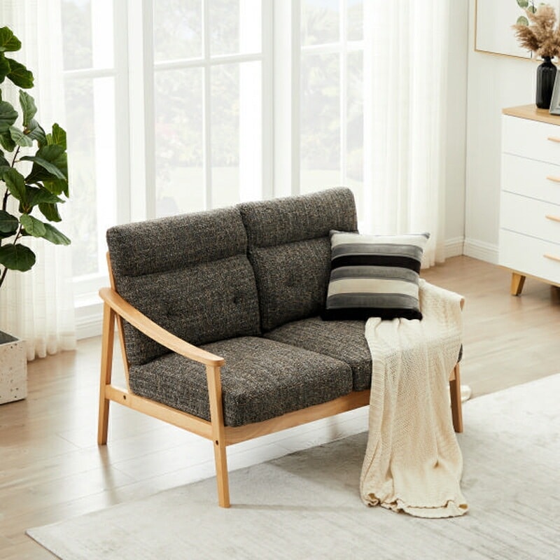 木肘ソファ 2人掛け ファブリック エレガント 肘付き おしゃれ 一人暮らし シンプル 北欧 ZF-1533 2P