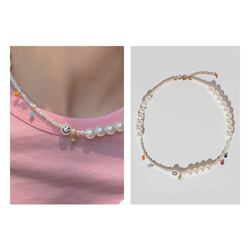 スマイルカラーポップネックレス/韓国ジュエリー 人気ジュエリー 韓国人気ファッション かわいいアクセサリー ュエリー