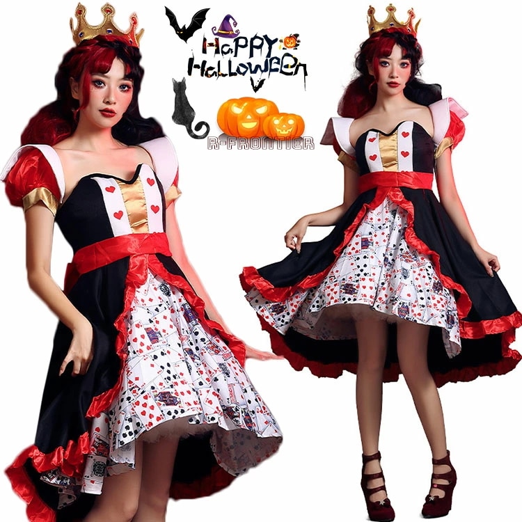 ハロウィン コスプレ 魔女 女性 仮装 大人 女王 大人 簡単 コスチューム レッドハート 女王 トランプ エレガント 女王様 レッド ブラック トランプ セクシー コスプレ クラウン Queen 女 5,190円