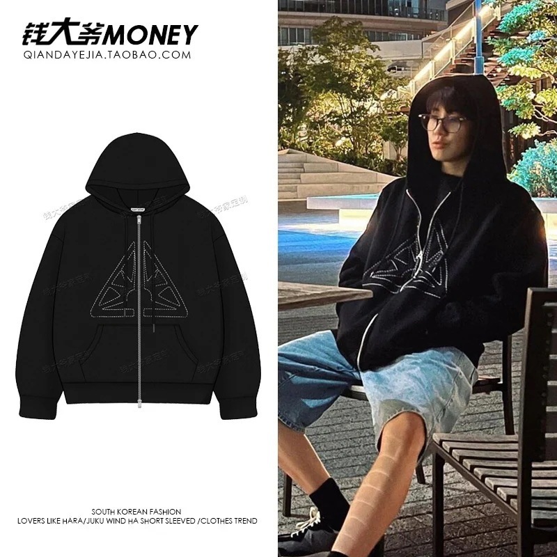 【2枚購入で200円 OFF！急速出荷】Quan Yuanyou ブラック ジッパー ベルベット レディース クォーター トップ カーディガン ジャケット