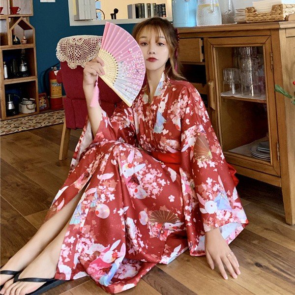 【即納あり】浴衣セット（帯帯締め紐付き） 和柄 桜 うさぎ 総柄 レトロ 衣装 コスチューム ダンス