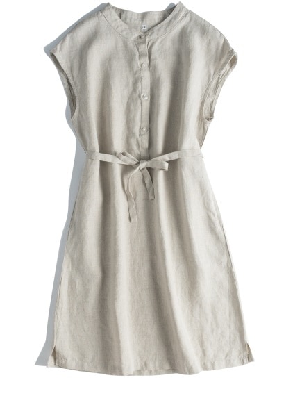 レディース ワンピース シャツワンピ ミドル丈 半袖 フレンチスリーブ スタンドカラー ストレート ウエストマーク ウエストリボン ポケット 大人可愛い きれいめ シンプル カジュアル 上品