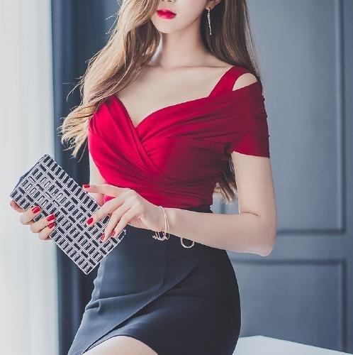 2272.フロントクロスデザイントップス(レッド) 2019 春夏 新作 大人 かわいい カジュアル きれいめ セクシー OL 20代 30代 デート服 女子会