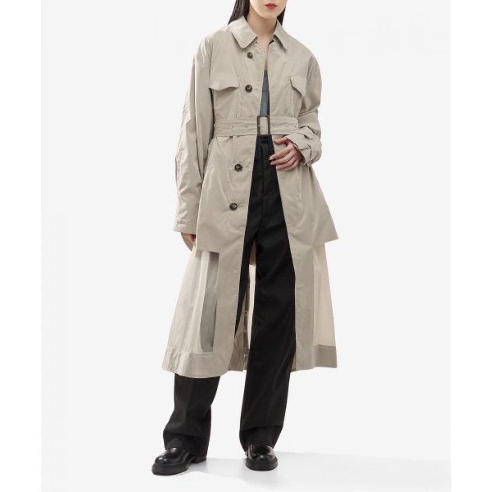 メゾンマルジェラ女性用レイヤードトレンチコート-サンド/S51AH0194STZ121961