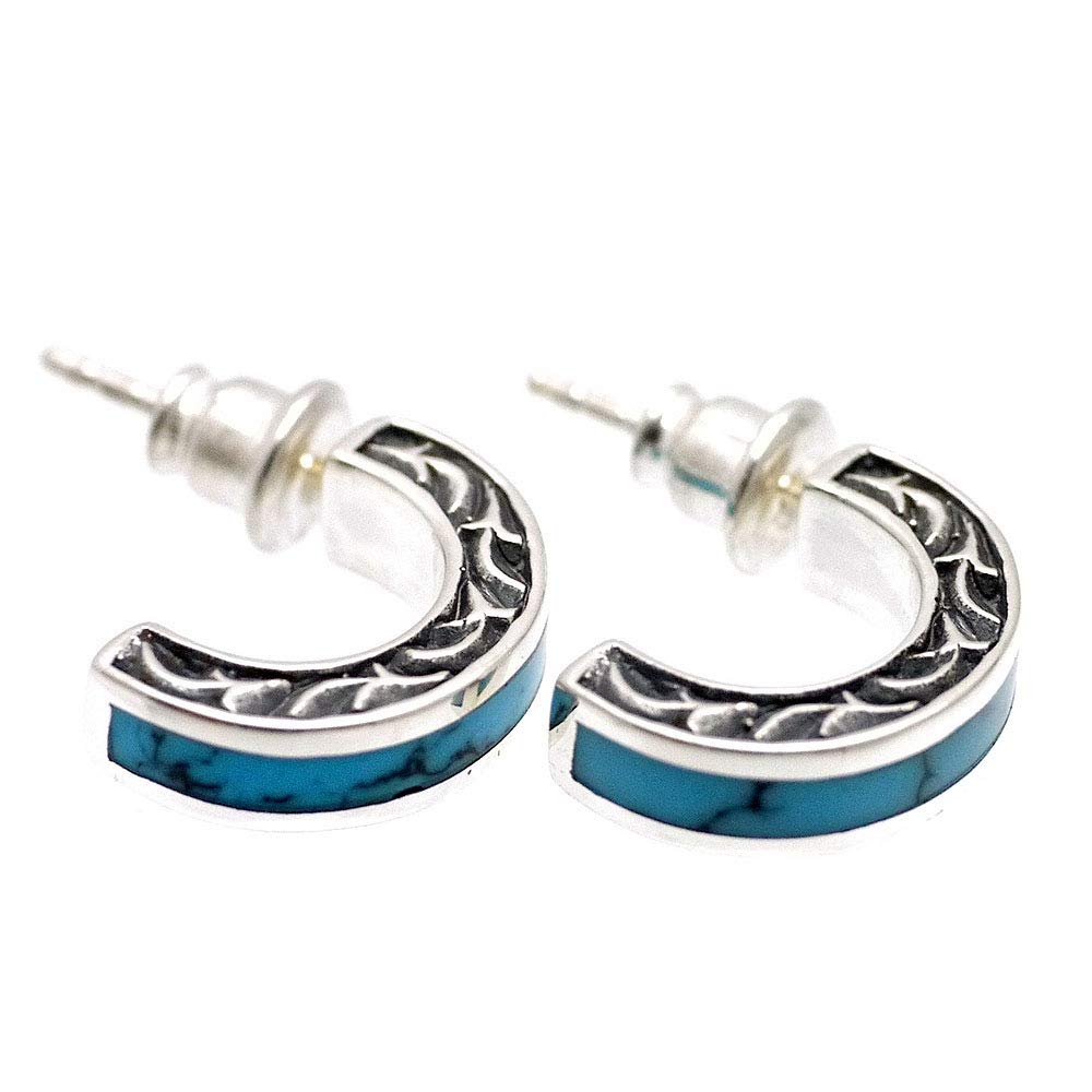 [シルバーワン] シルバー925 ターコイズ スタッド ピアス メンズ z3 アラベスク 両耳用 2個 ペア セット (piercingjewelry)