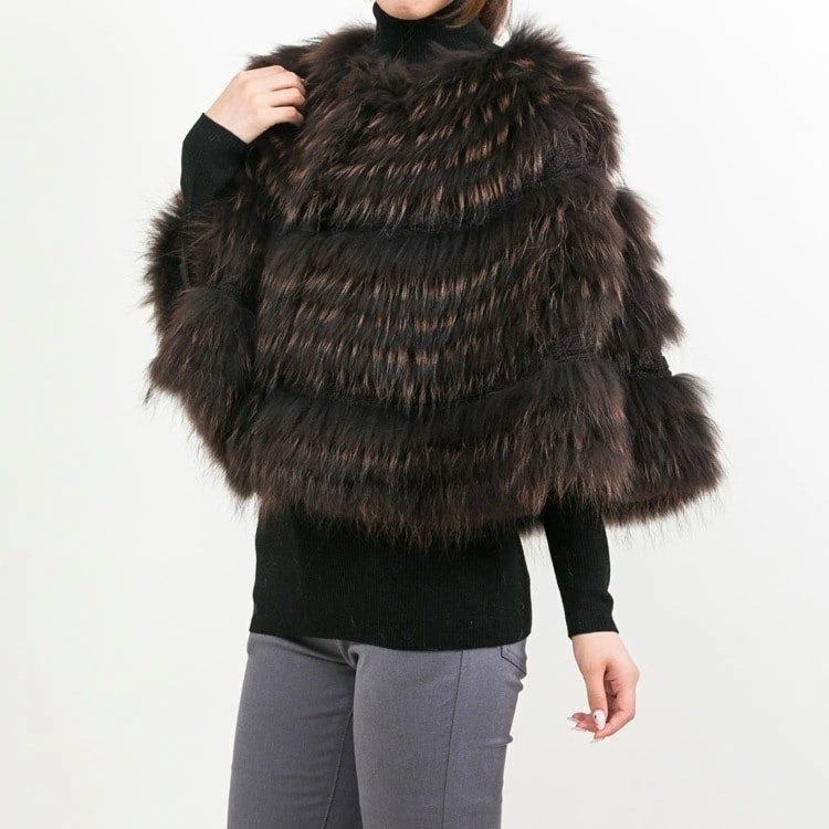 ラクーン ファー ケープ ポンチョ ブラウン 送料無料 レディース ギフト プレゼント