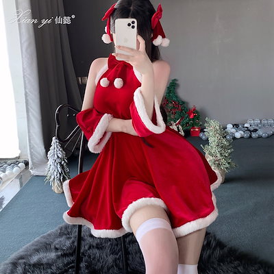 【新シリーズ】【激安販売！】お正月ガウンかわいいプリンセスクリスマスドレスクリスマスワンピースセットレディース エロいコスプレ