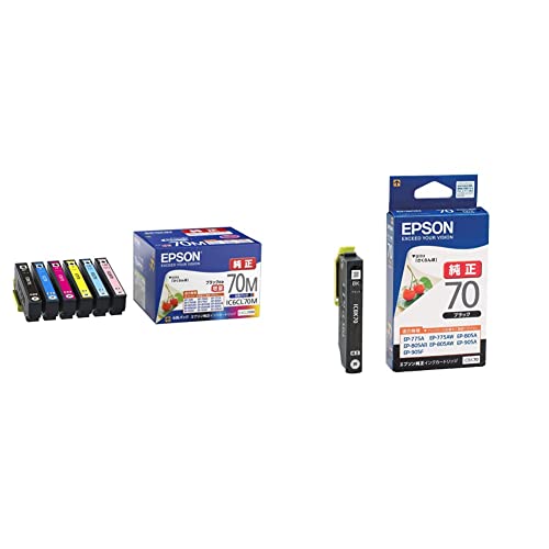 [セット品] エプソン 純正 インクカートリッジ さくらんぼ IC6CL70M 6色パック ブラックのみ増量 + エプソン 純正 インクカートリッジ さくらんぼ ICBK70 ブラック