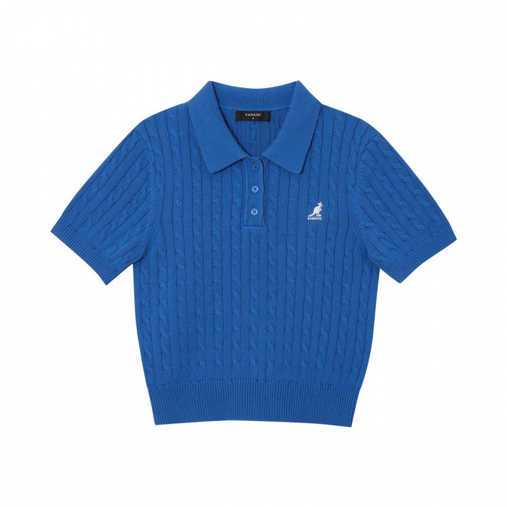 ウィメンズ ショートスリーブ カラー ニット ブルー (KREWKN19000)