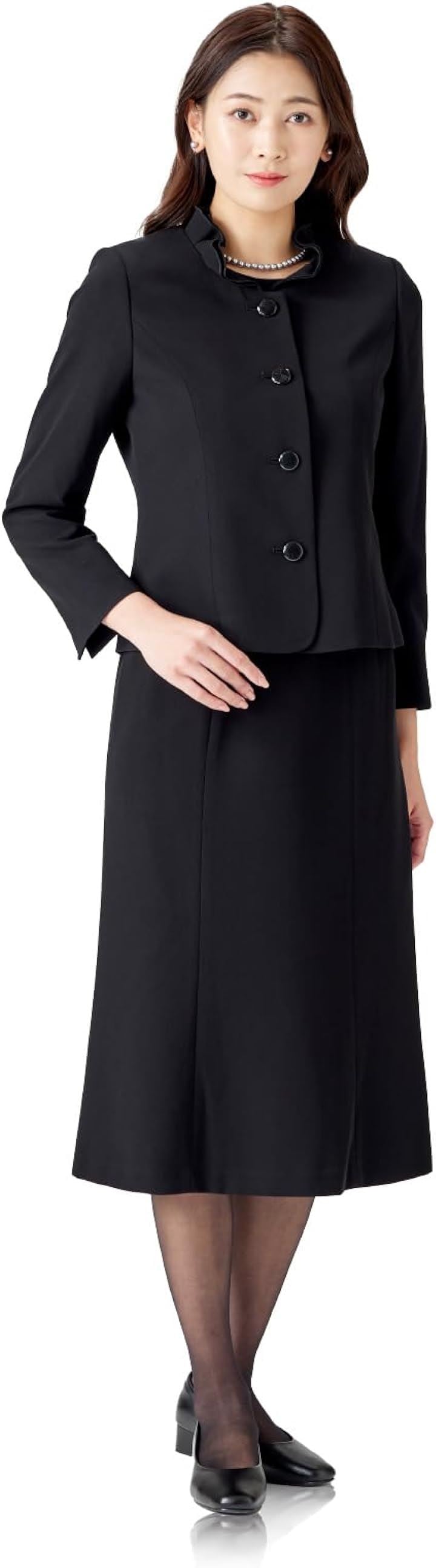 喪服 レディース 礼服 ブラックフォーマル 後開き オールシーズン 3点セット スーツ 準喪服( ［24］ 後開き 3点 スーツ ALB024, 11 号)