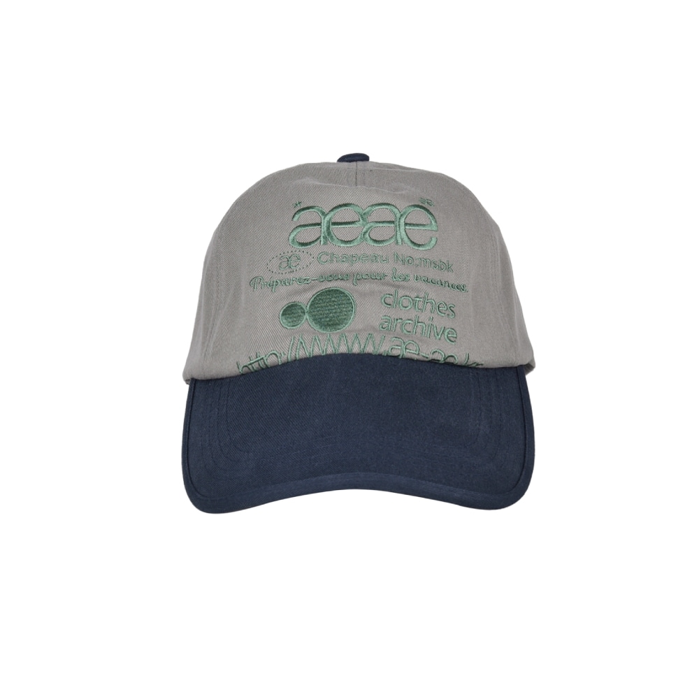 【aeae】 WEB LOGO 5 PANNEL BALL CAP : GREY/NAVY