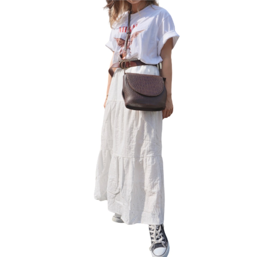 Cutwork Cotton Lace Long Skirt（white） A,D,G レディース ボトムス