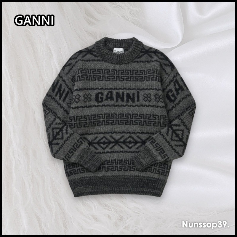 GANNI K2175 220 ロゴ ラムス ウール ニット