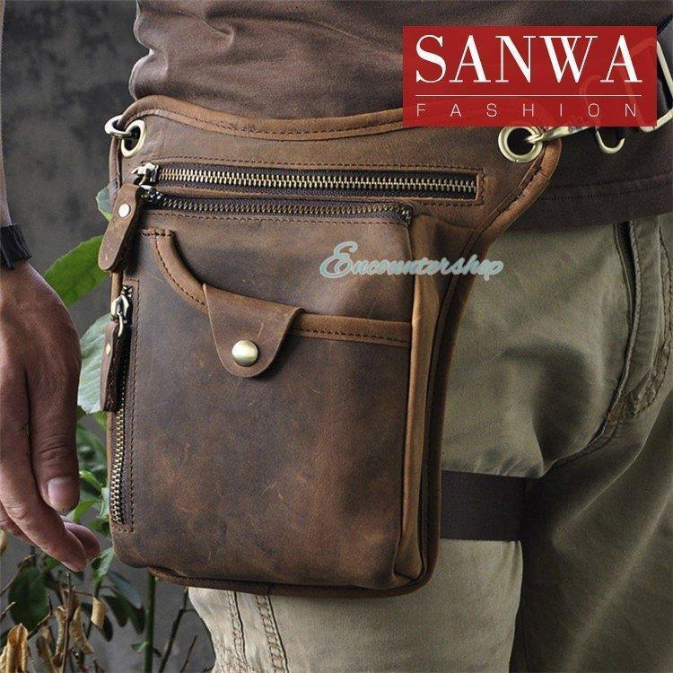 メンズ　レッグポーチ レッグバッグ ボディバッグ 本革 オシャレ 多機能 耐久 コーディネート 鞄 バイク 自転車 登山 ポーチ 釣り サバゲー