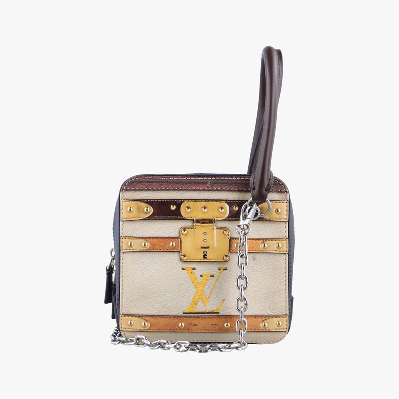 スクエア ネイビーｘベージュｘイエロー モノグラム トロンプルイユ M52350 FL2148中古