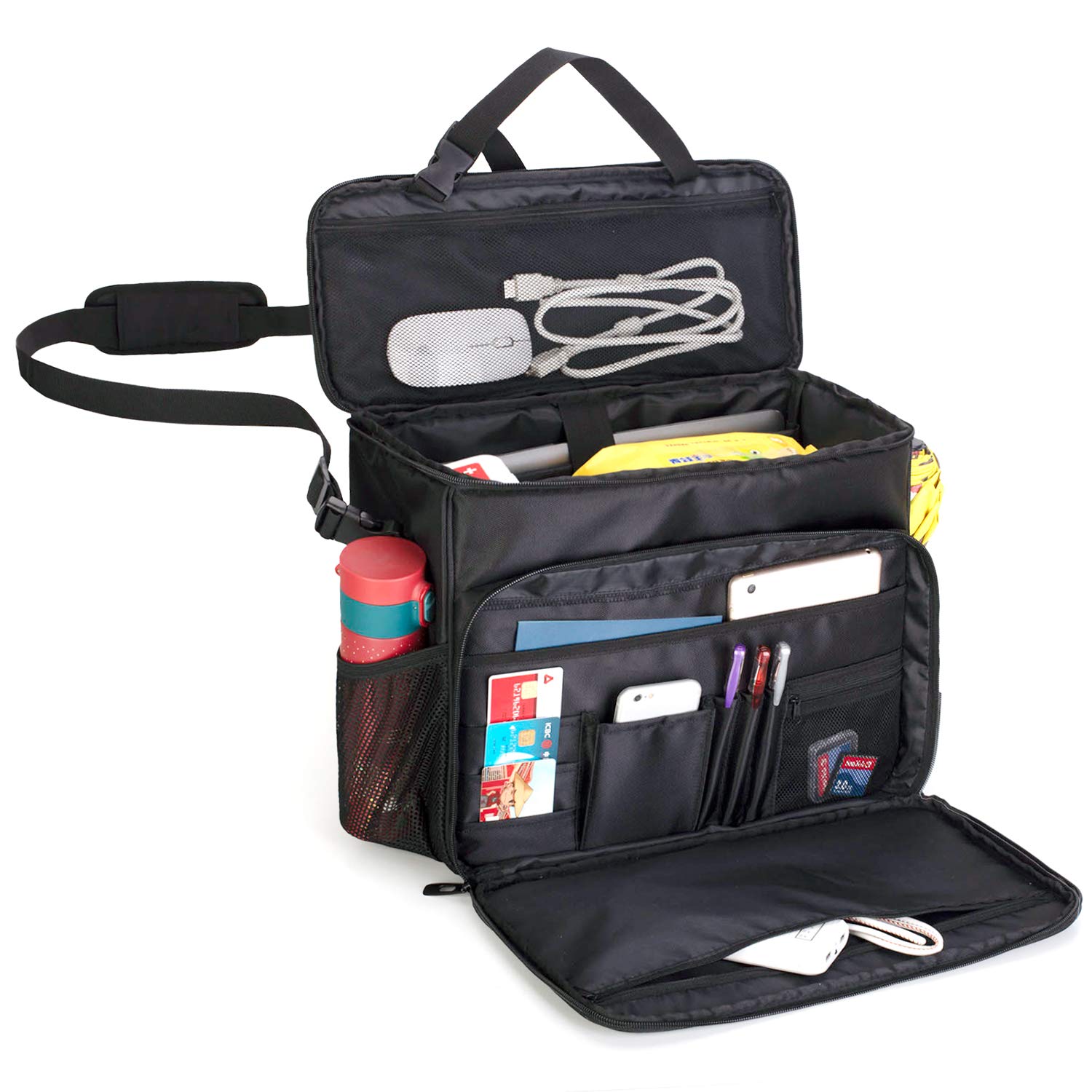 車用収納ポケット 助手席用 ラップトップ保護スリープ付き 持ち運び便利 仕事用 運送業 ポリスマン 法執行機関用 黒 17769