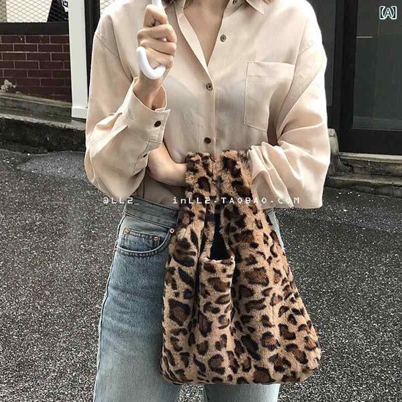 トートバッグ レディース 鞄 ファー ハンドバッグ 秋冬 ヒョウ柄 レオパード 韓国 おしゃれ かわいい ブラウン ホワイト