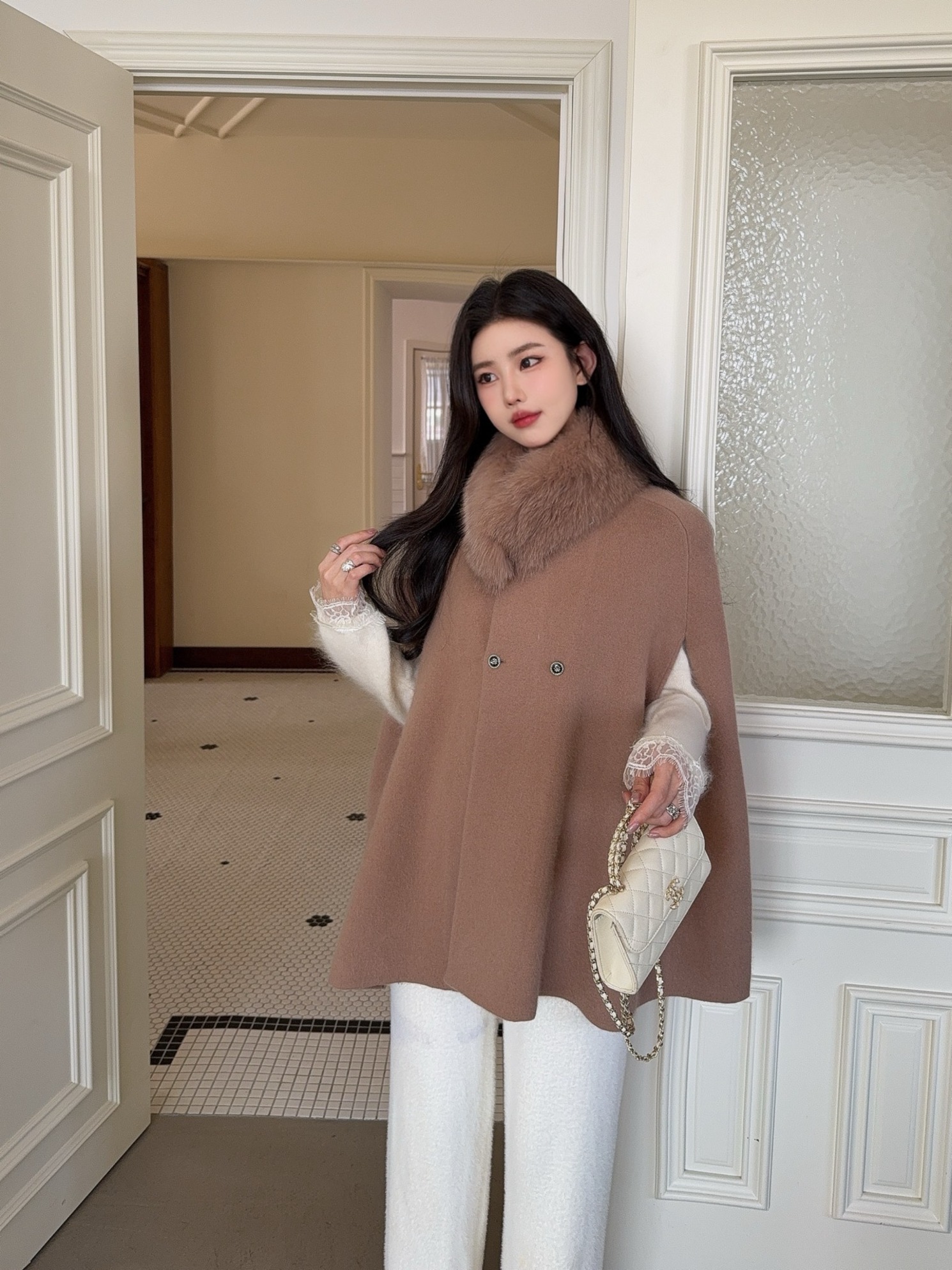 [ウール100]フォックスケープハーフコート2color