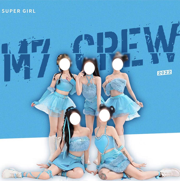 韓国 ダンス衣装 セットアップ ブルー ガールズ セクシー ジャズ ダンス衣装 上下 チーム イベント ダンスウェア JAZZ おしゃれ 演出服 発表会 S M L