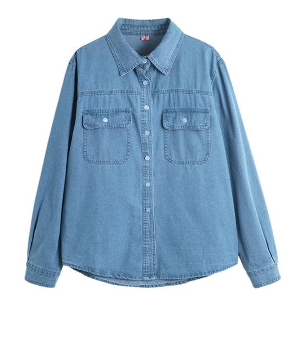 デニムシャツ女性の秋と冬 新しいスタイルのレトロなニッチトップクラインブルーインナーレイヤードシャツ