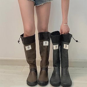 日本野鳥雨靴 夏レトロ長靴2024年フラット滑り止め騎士ブーツ屋外雨靴 男女兼用