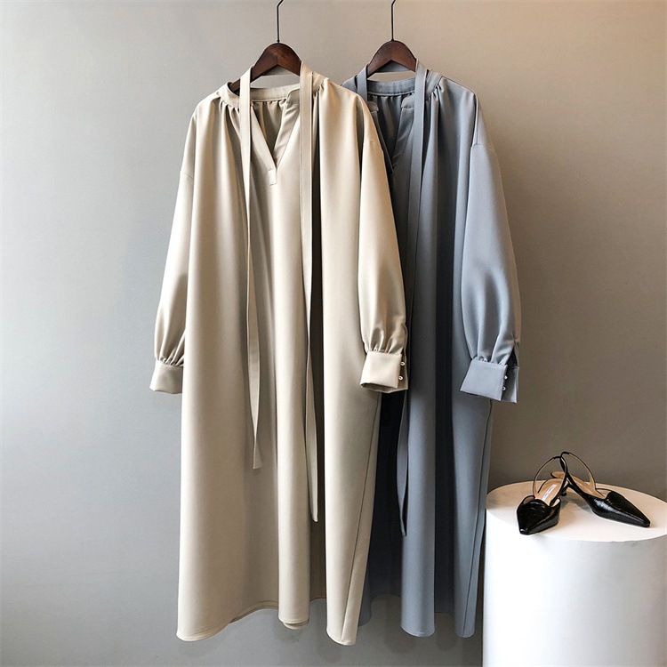 早い者勝ち Vネック ワンピース 長袖 2024秋 カジュアル ゆったりする エレガント 快適である レースアップ ロングスカート ロングワンピース