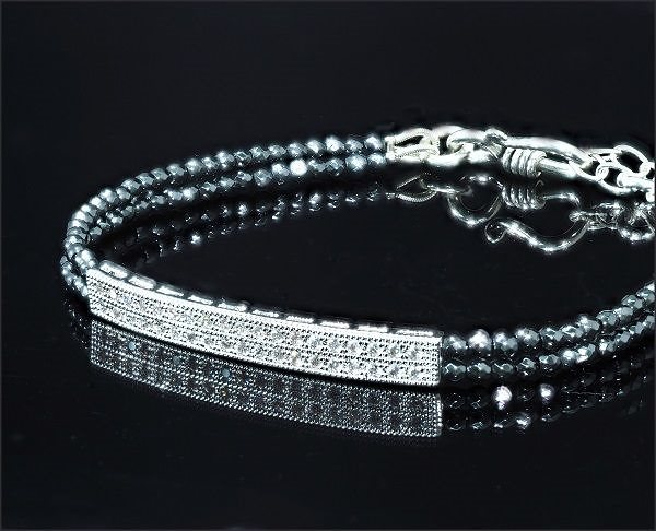 豪華 スワロフスキー ダイヤモンド グレー ヘマタイト ブレスレット フック キラキラ 大人気