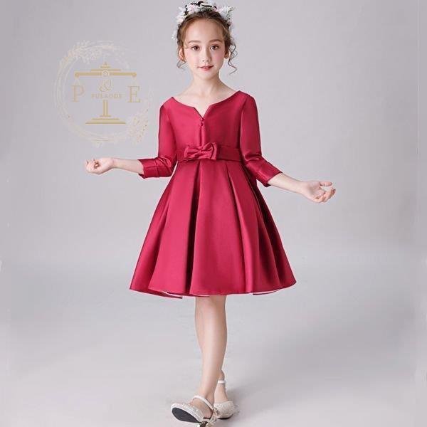 160cm 子供 ドレス 女の子 パーティーワンピース 夏 夏ワンピ フォーマル 5分袖 発表会 結婚式 ピアノ キッズプリンセスお姫様 ワインレッド