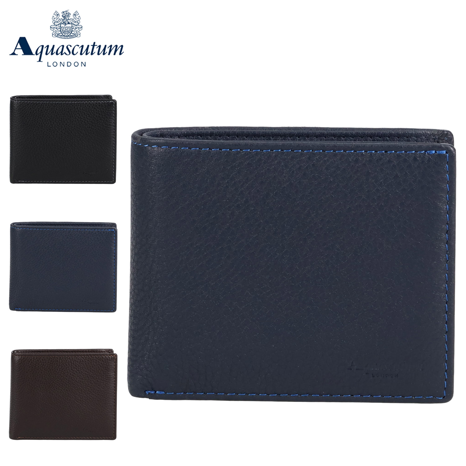 財布 二つ折り メンズ 本革 片ベラ付き エプソン ブラック ネイビー 黒 AQW-00321