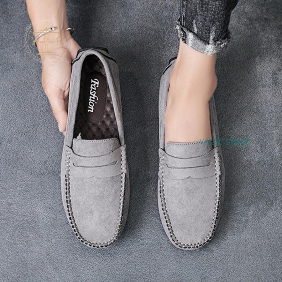 短納期 ローファー スリップオン ドライビングシューズ メンズ スエード調 デッキシューズ 軽量 モカシン 靴 カジュアルシューズ 黒 灰 手作り 紳士靴