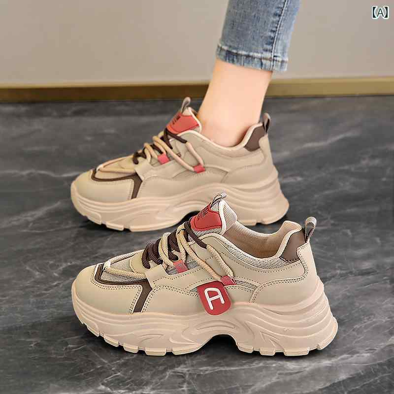 スポーツ シューズ 運動靴 ダッド シューズ レディース 春 ストリート ラウンドトゥ 小柄 ランニング 学生 厚底 シューズ