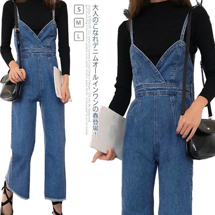 大人カジュアルな着こなしが叶える1本！デニムオールインワン レディース デニム ワイドパンツ オール