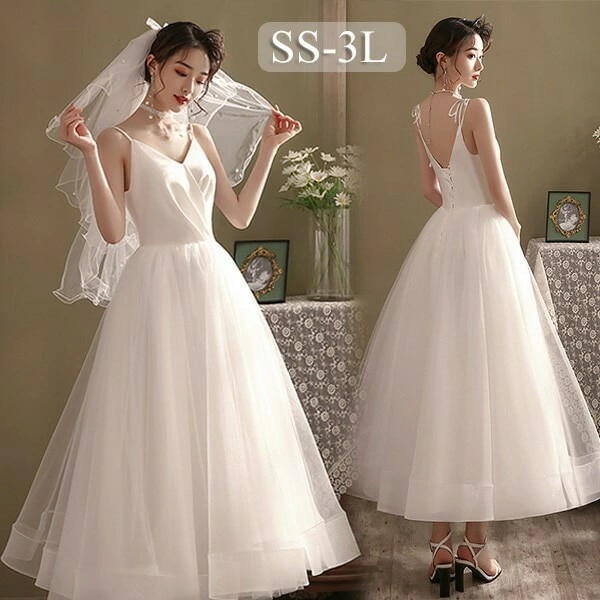 【目玉商品～超人気】ウェディングドレス ホワイト 白 ロングドレス シンプル 袖あり 背中開き 編み上げ 花嫁 結婚式 披露宴 お呼ばれ 20代 30代 40代 前撮り 後撮り フォト婚 bi043z