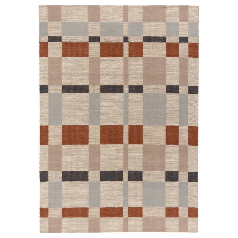 BLALJUS ブローユース ラグ 平織り - 手織り ナチュラル/グレー/ブラウン チェック 170x240 cm