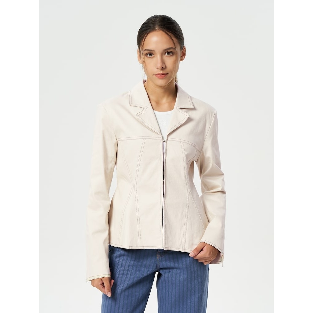 GANNI ヘリンボーンキャンバスフィットブレザー-サマーサンド FW24/QN4611R020