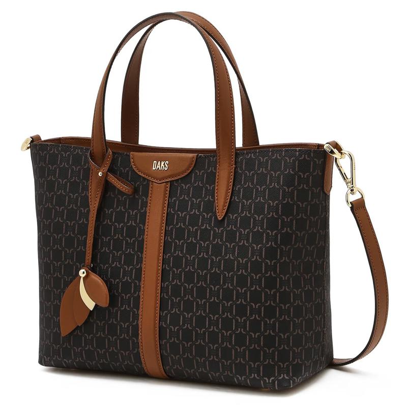 DCBA6E862W3 [SAINT BARNET]ブラウンバネットDDパターンレザー配色モダン トートバッグ