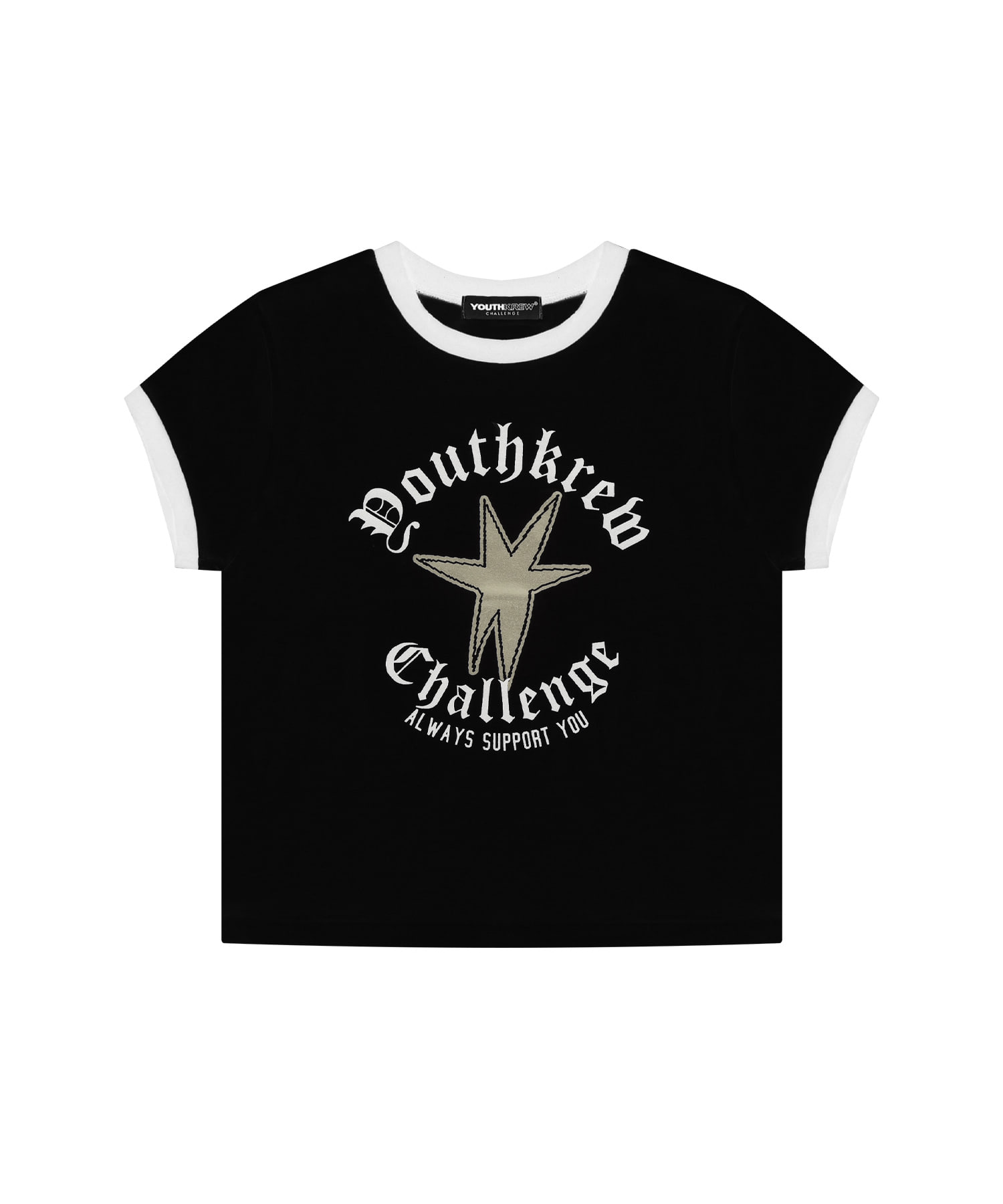 YK Gloria Slim Crop Tee-Black