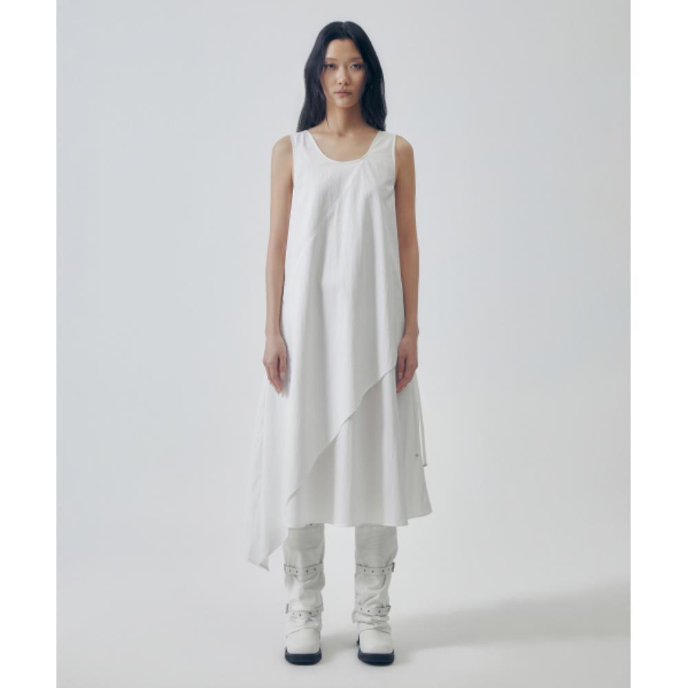 TREEMINGBIRD Layered Asymmetric Draped Dress White TM2