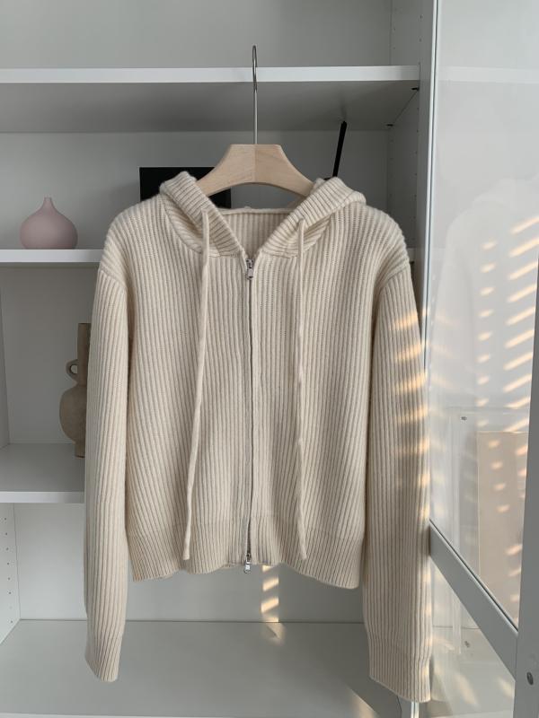 ルーズ ピット フード 付き ジッパー セーター カーディガン コート 女性 韓国 カジュアル ウール セーター