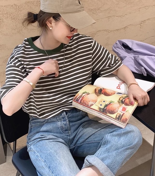 トップス デート モテアイテム カットソー Tシャツ 半袖 ボーダー柄 大人可愛い きれいめ 上品 おしゃれ かっこいい 大人可愛い ラブリー キュート ガーリー クール モード系 セクシー