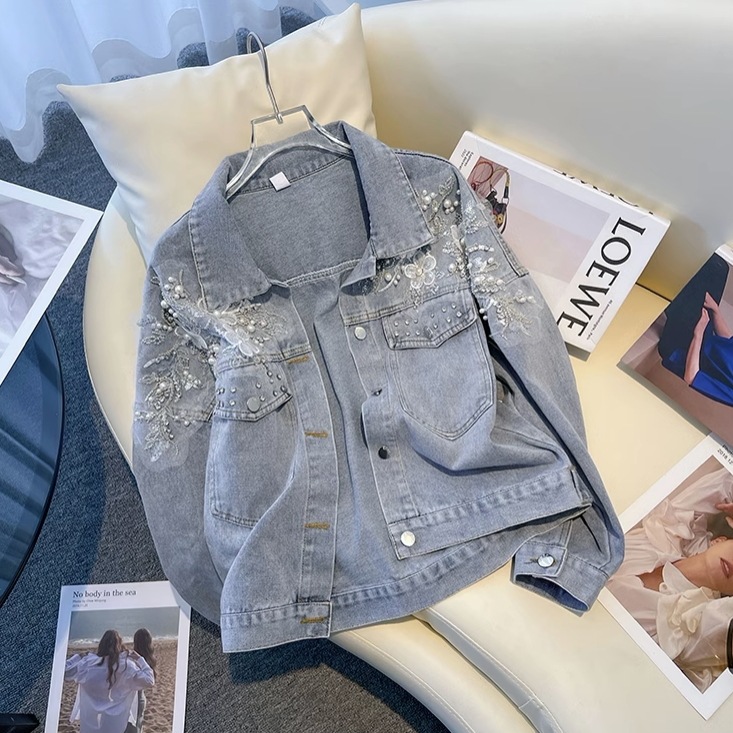 トップス ジャケット Gジャン 袖あり 長袖 Vネック レギュラーカラー ポケット 前開き ビジュー デニム かわいい 大人可愛い カジュアル 大人 おしゃれ かっこいい レトロ 大人女子 こなれ感